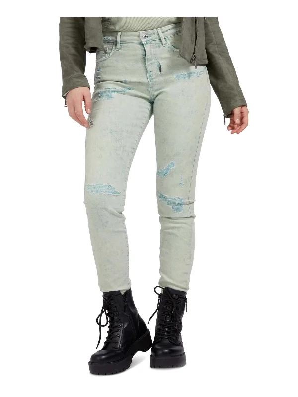 Womens Distressed High Rise Colored Skinny Jeans